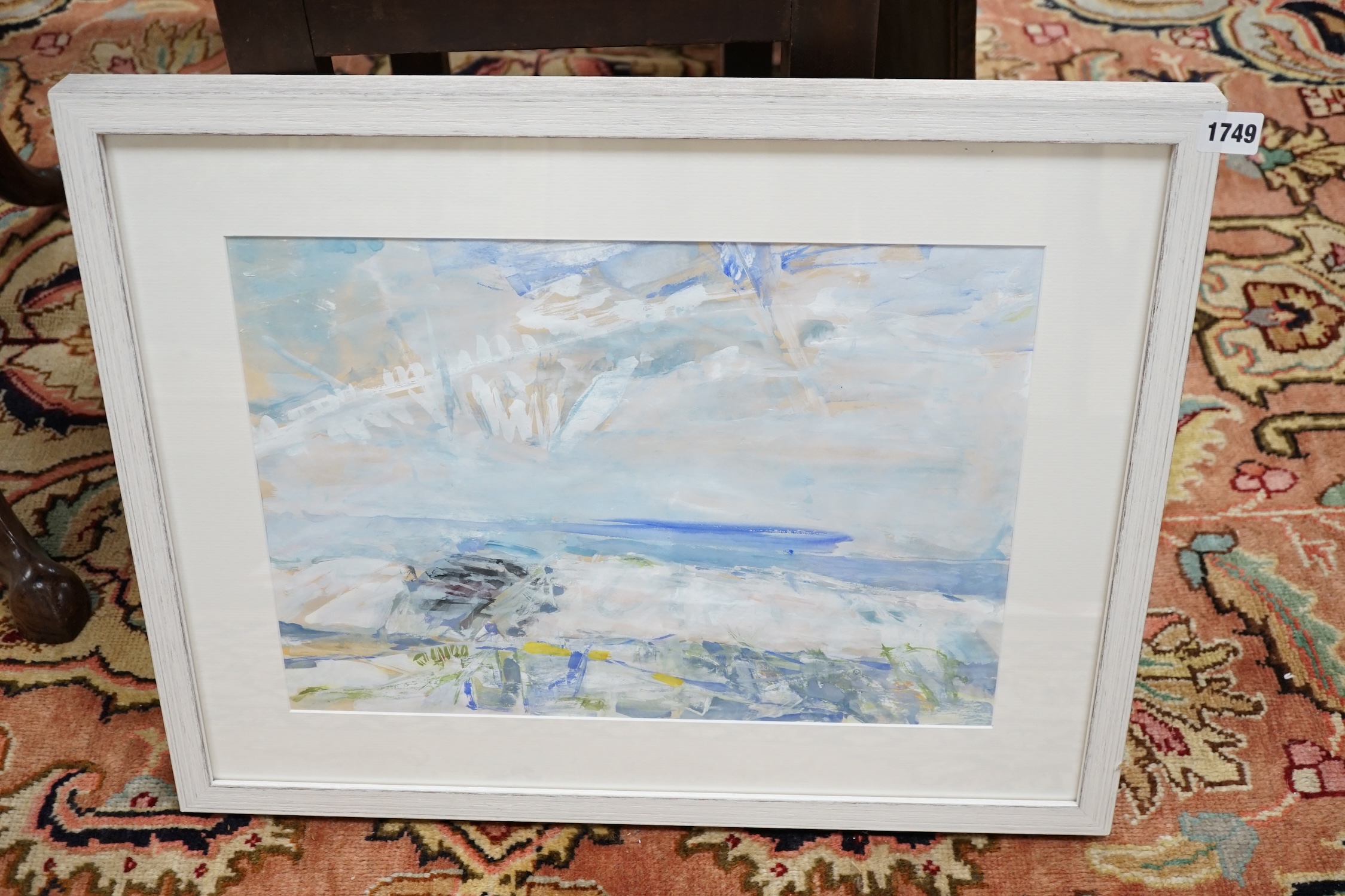 Derek Hyatt (1931-2015), watercolour, Abstract coastal view, unsigned, New Arts Centre, London label verso, 33 x 45cm. Condition - good